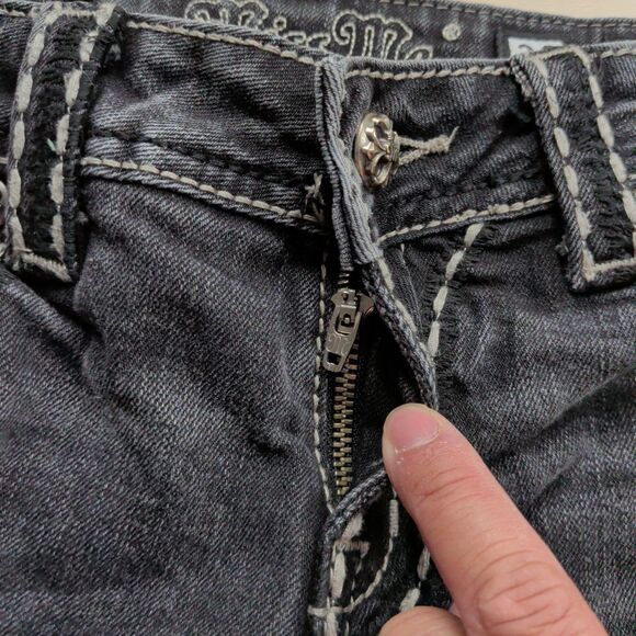 Miss Me Jeans Womens 27 Dark Gray Skinny JP5014SK-3 Embellished Pockets Denim - Picture 5 of 15